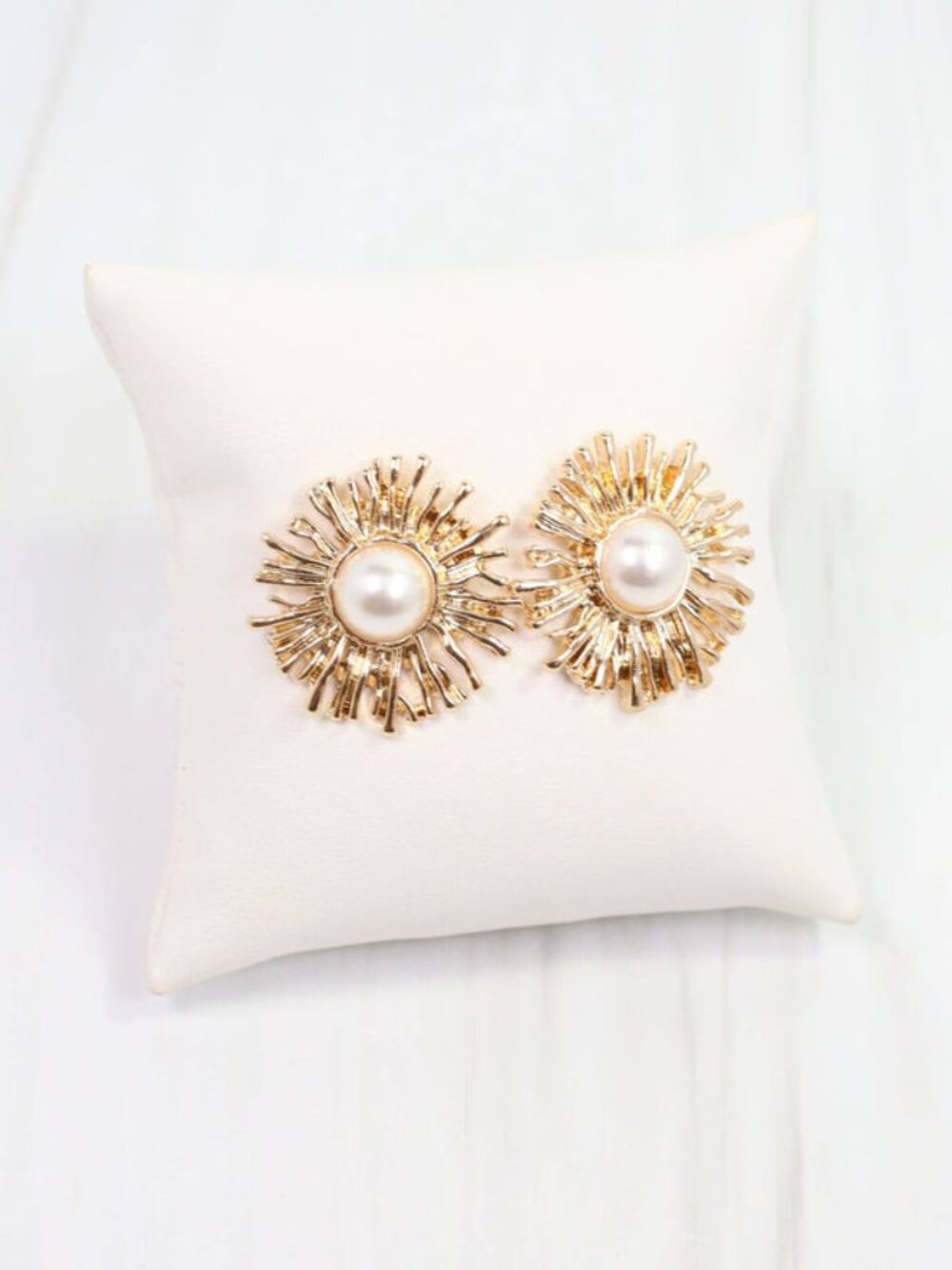 Caroline Hill Gold Parma Sunburst Pearl Post Earring